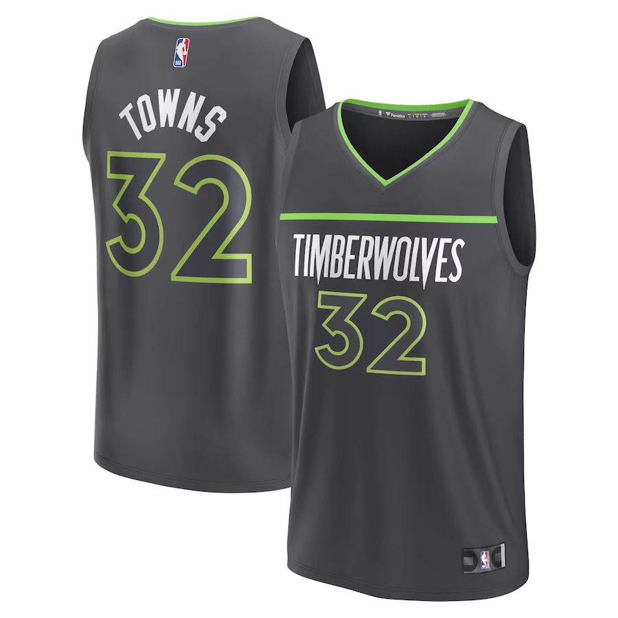 Men Minnesota Timberwolves #32 Karl-Anthony Towns Fanatics Branded Anthracite 2022-23 Fast Break Replica NBA Jersey->minnesota timberwolves->NBA Jersey